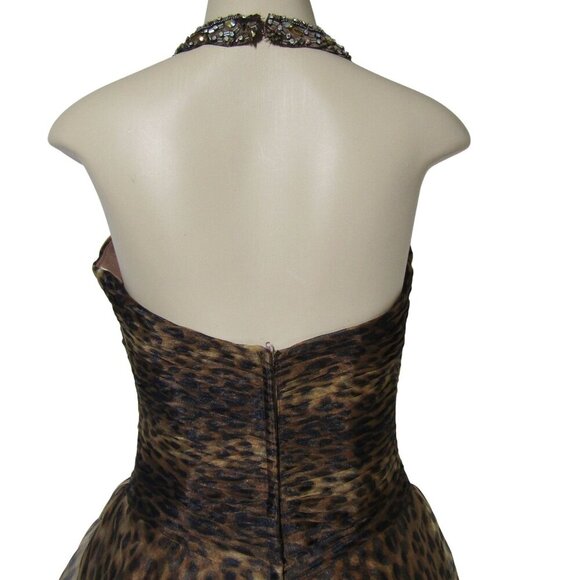TONY BOWLS NWT 8 Leopard Halter Animal Print Jeweled Prom Fit & Flare Dress - Picture 7 of 13